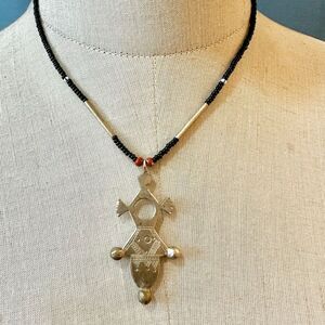 Pewter  Moroccan Tuareg beaded pendant necklace